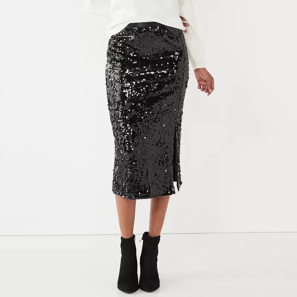 Nine West Sequin Pencil Midi Skirt - Black - Size XL